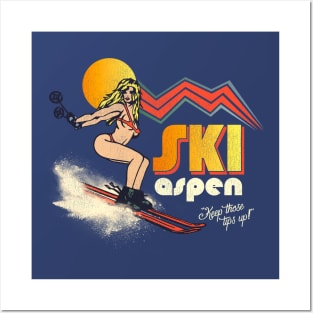 Ski Aspen 70s/80s Retro Souvenir Style Skiing Posters and Art